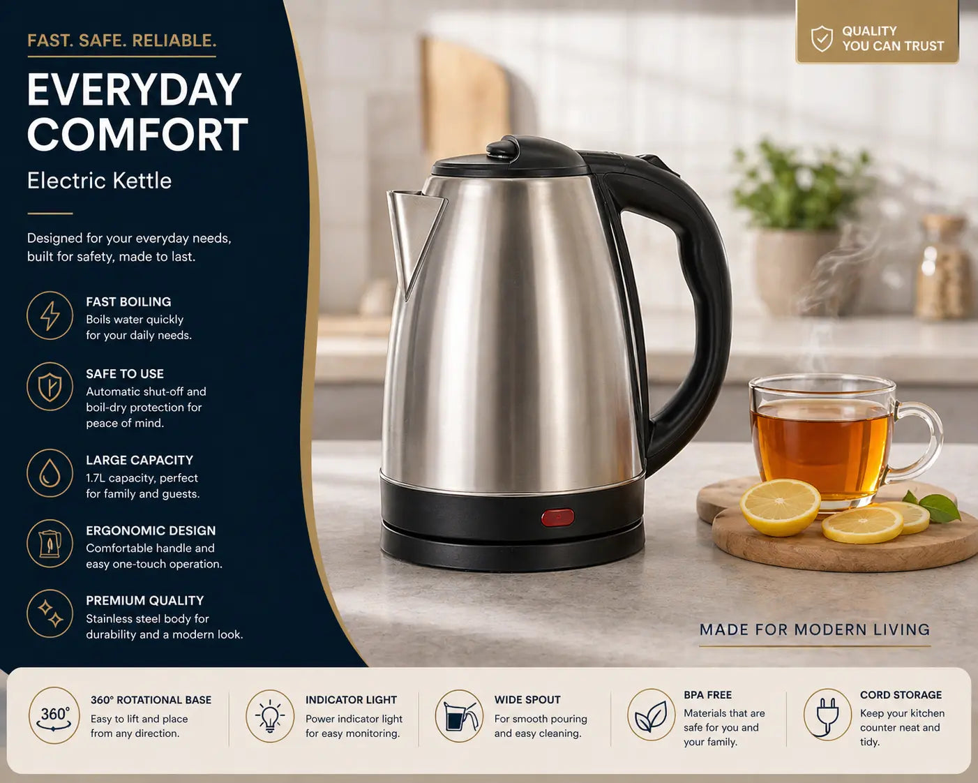 Alizz Electric Kettle 2.3L Krystal Distribution