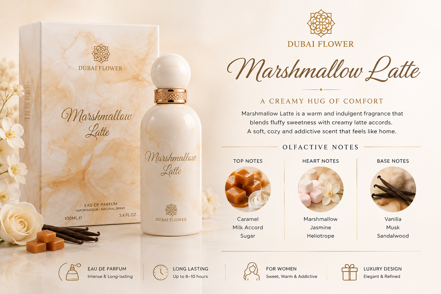 Dubai Flowers Marshmallow Latte 100ml Hallstarz Diffusion