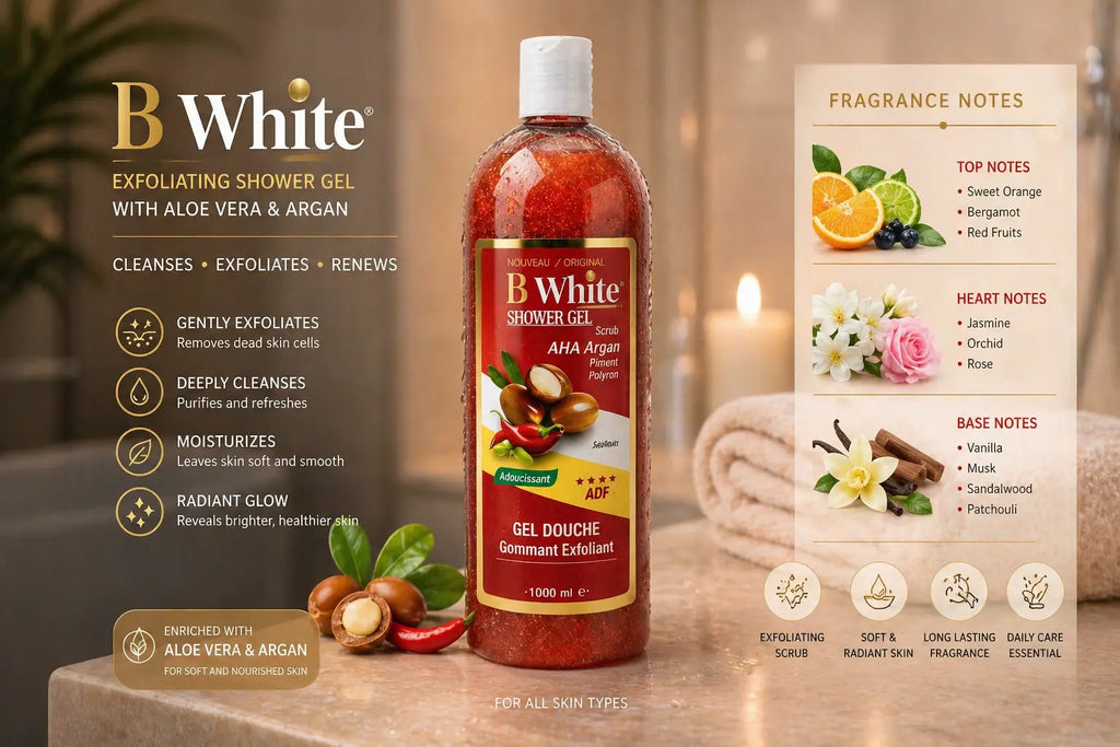 B White Exfoliating Shower Gel – AHA Argan 1L Krystal Distribution