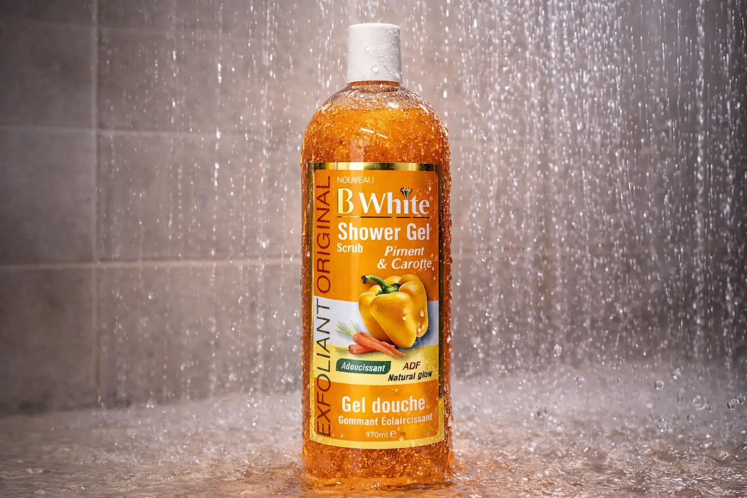 B White Exfoliating Shower Gel Piment & Carotte 1L Krystal Distribution