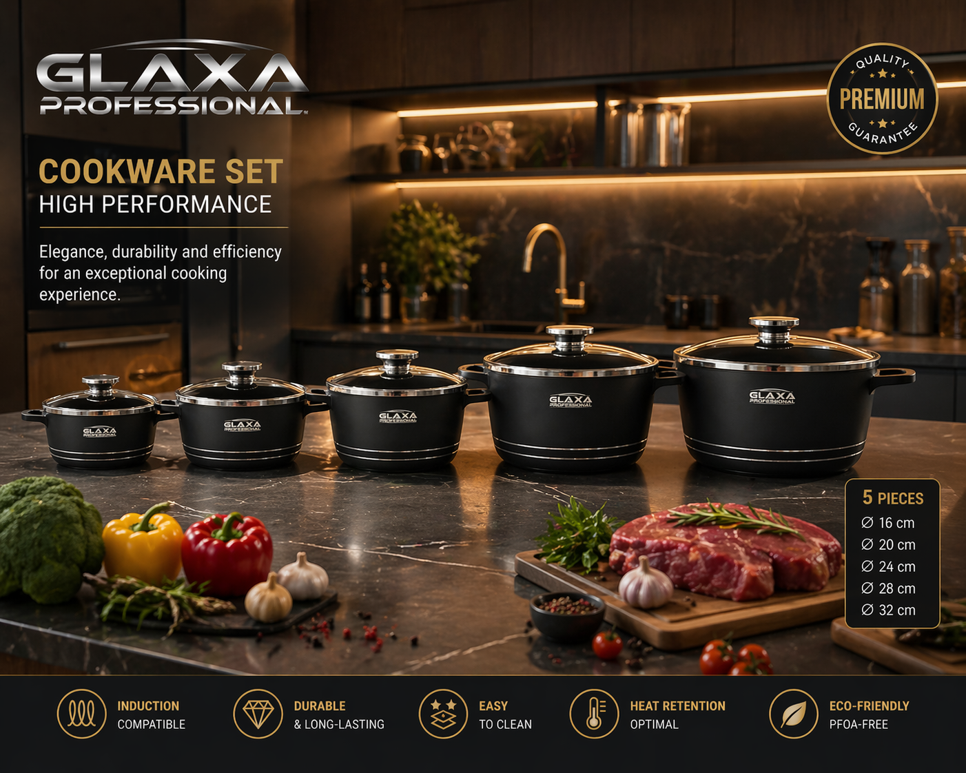 Glaxa Professionnel Black Cookware Sets Hallstarz Diffusion