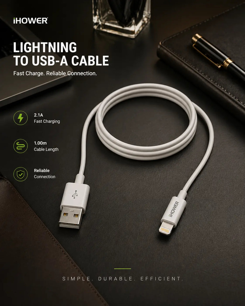 iHower Lightning to USB-A Cable (1m, 2.1A Fast Charge) Krystal Distribution