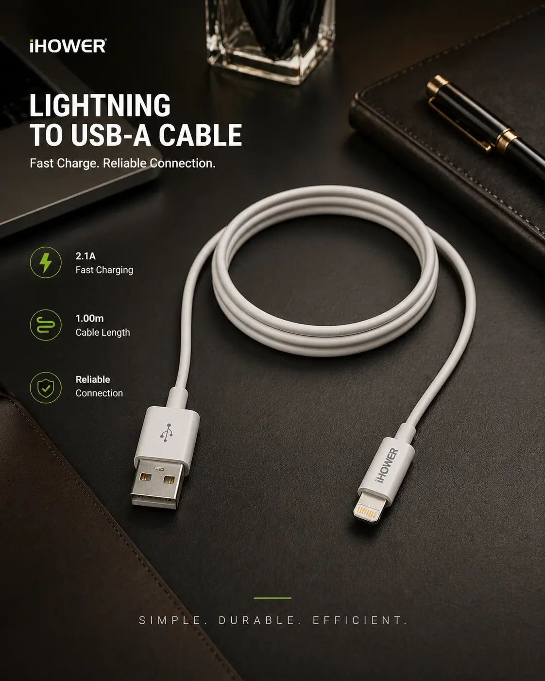 iHower Lightning to USB-A Cable (1m, 2.1A Fast Charge) Krystal Distribution
