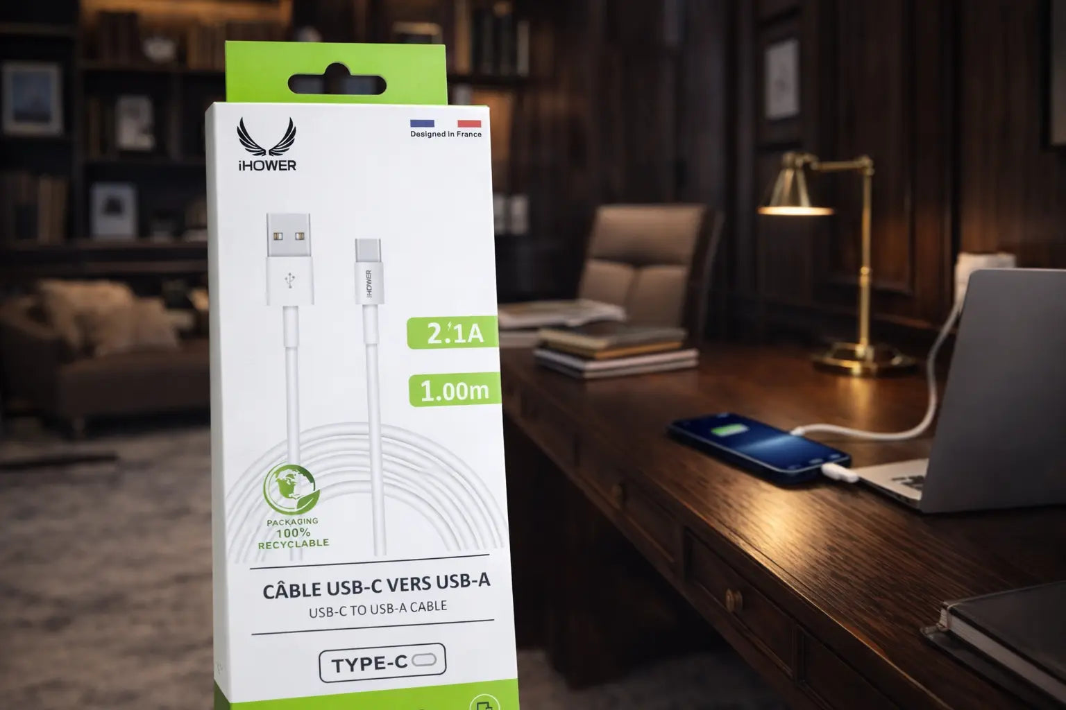 iHower USB-C to USB-A Cable (2.1A, 1.00m) Krystal Distribution