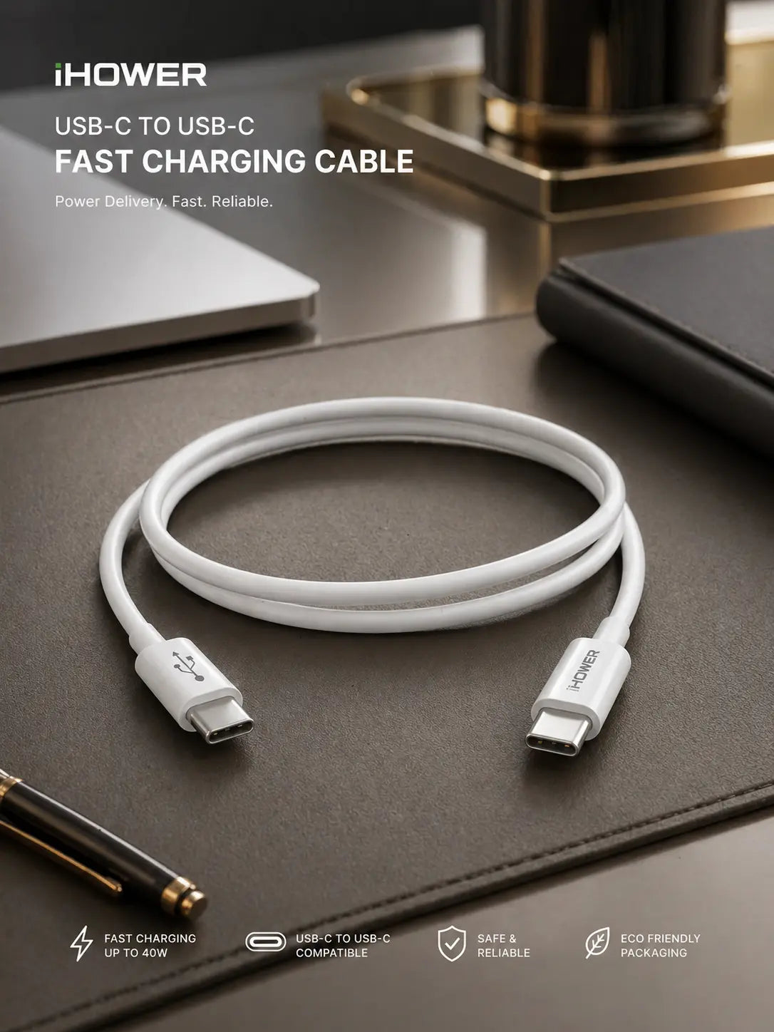 iHower USB-C to USB-C Cable (40W, 1.00m) Krystal Distribution