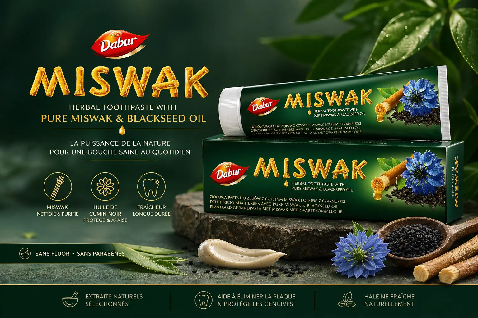 Dabur Miswak Herbal (with Black Seed Oil) 75g Krystal Distribution
