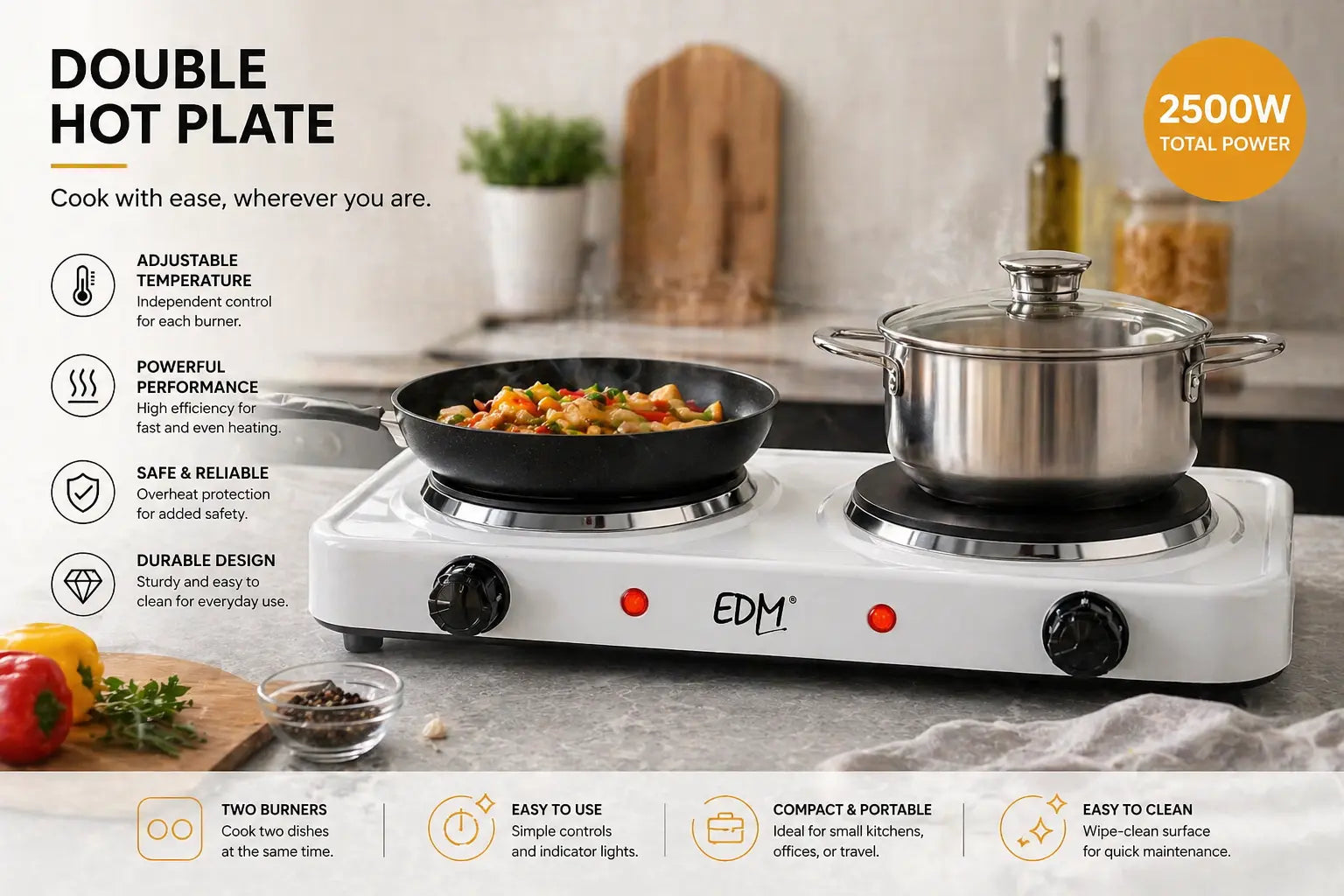 EDM Electric Double Hot Plate 2000w Krystal Distribution