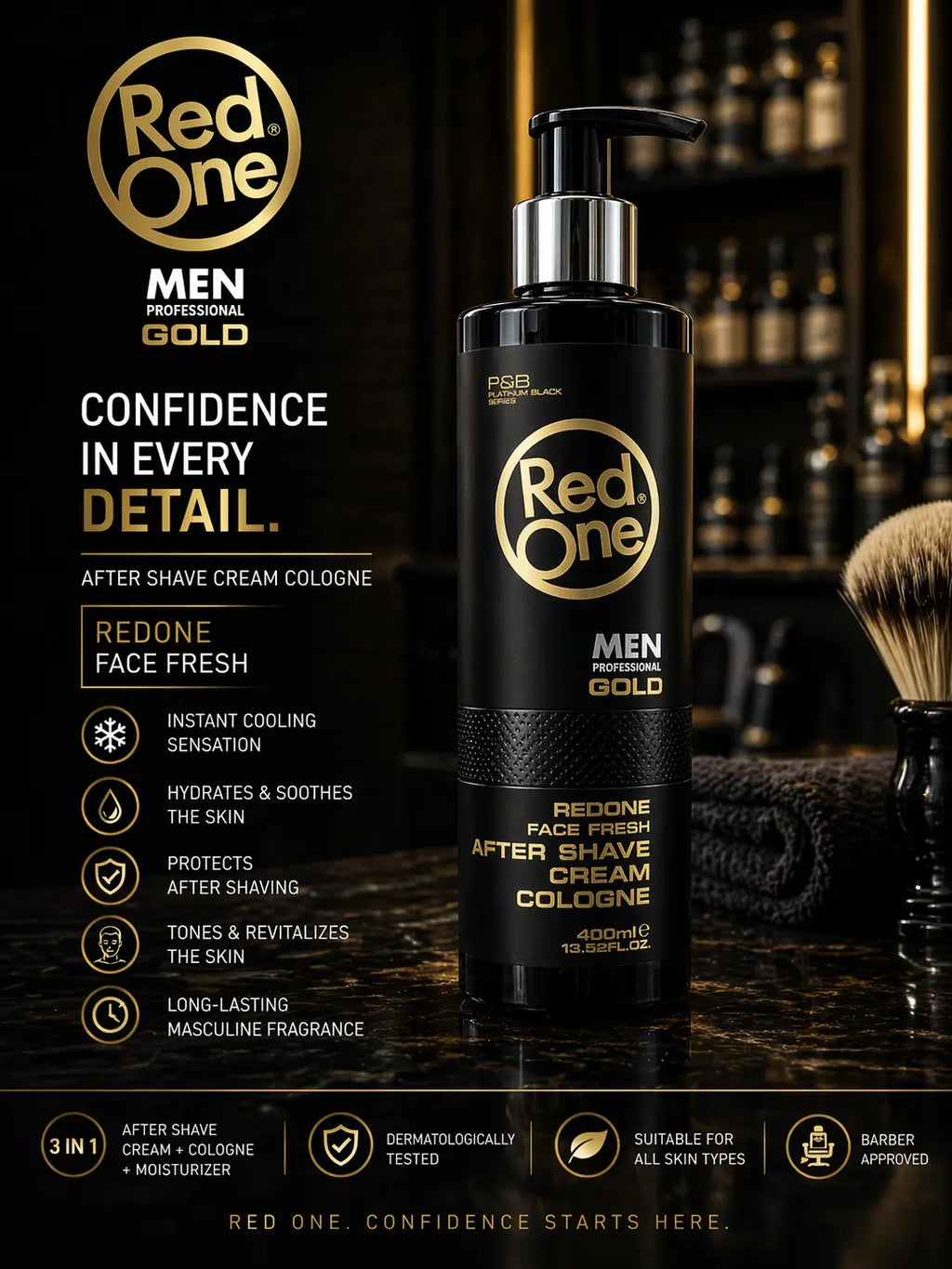 Red One Gold After Shave Cream Cologne 400ml Krystal Distribution