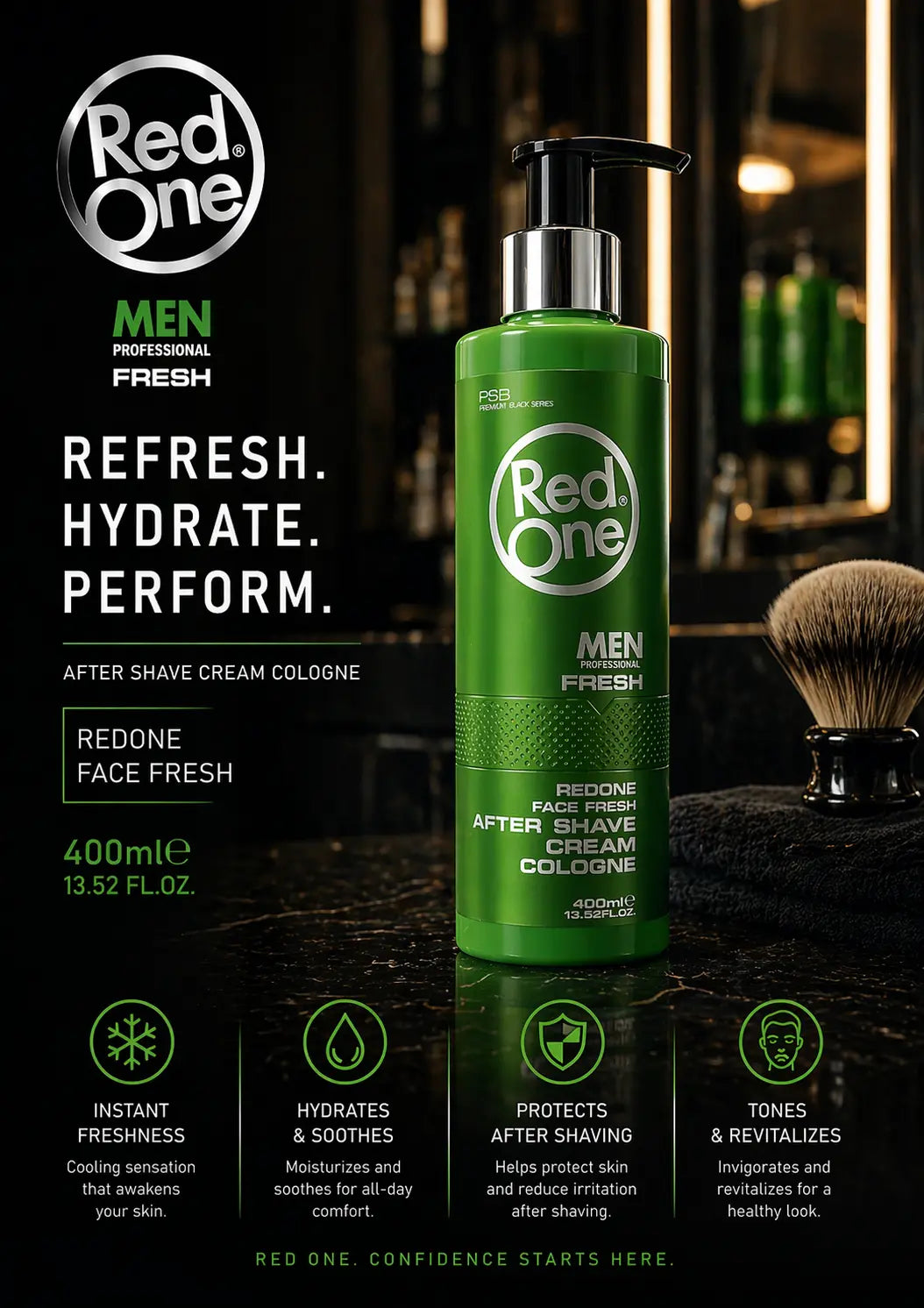 Red One Fresh After Shave Cream Cologne 400ml Krystal Distribution