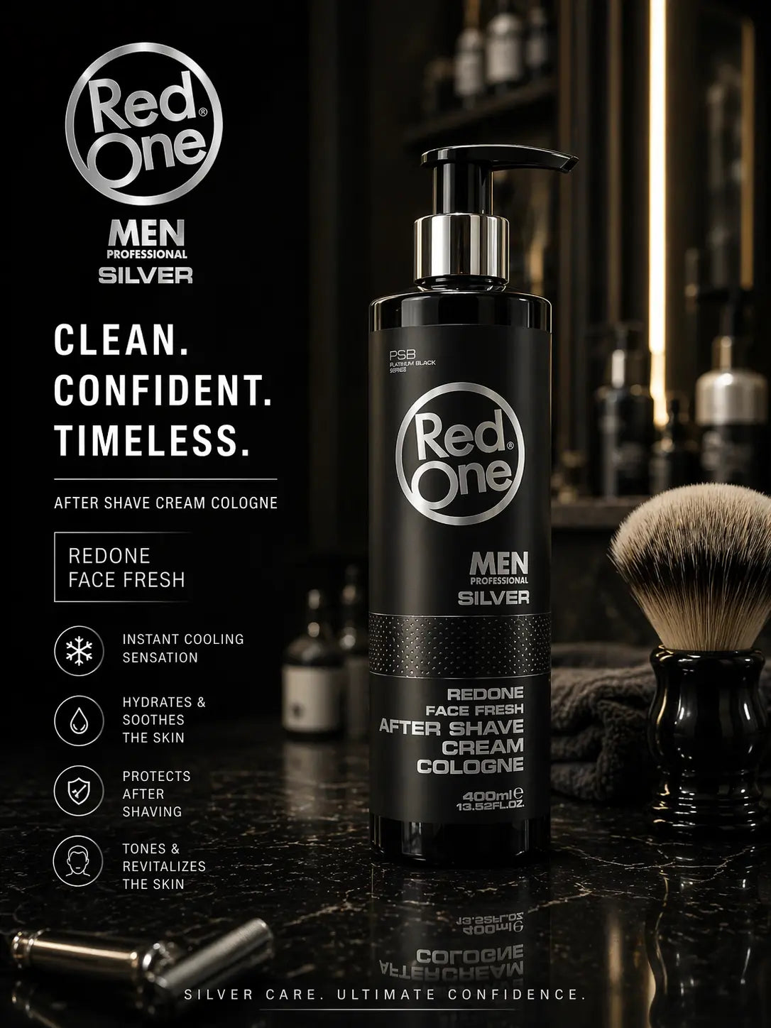 Red One Silver After Shave Cream Cologne 400ml Krystal Distribution