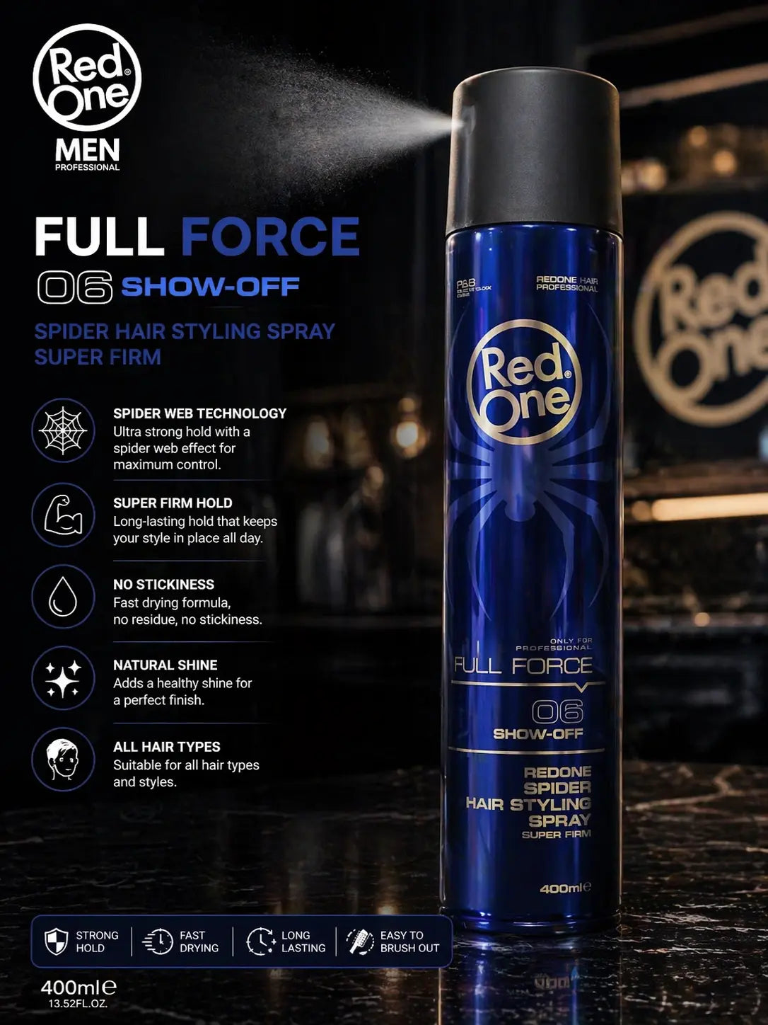 Red One Full Force Hair Spray 400ml Krystal Distribution