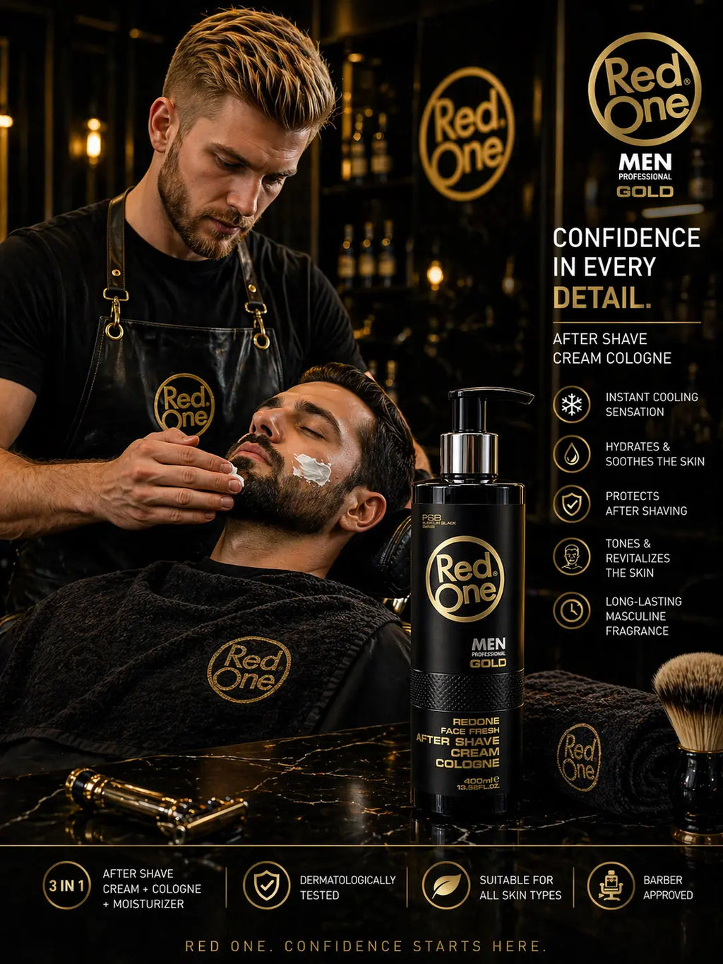 Red One Gold After Shave Cream Cologne 400ml Krystal Distribution