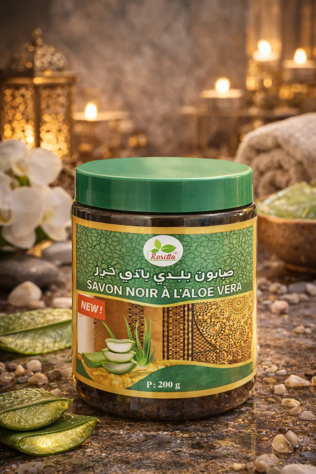 Rositta Moroccan Black Soap Aloe Vera 200g Krystal Distribution