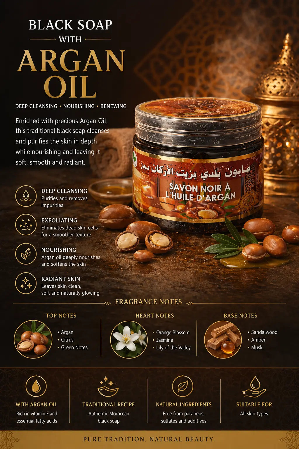 Ève Rose Moroccan Black Soap Argan Oil 200g Krystal Distribution