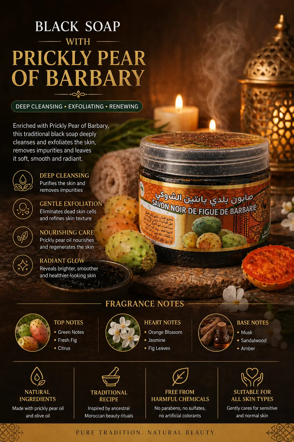 Ève Rose Moroccan Black Soap Prickly Pear 200g Krystal Distribution