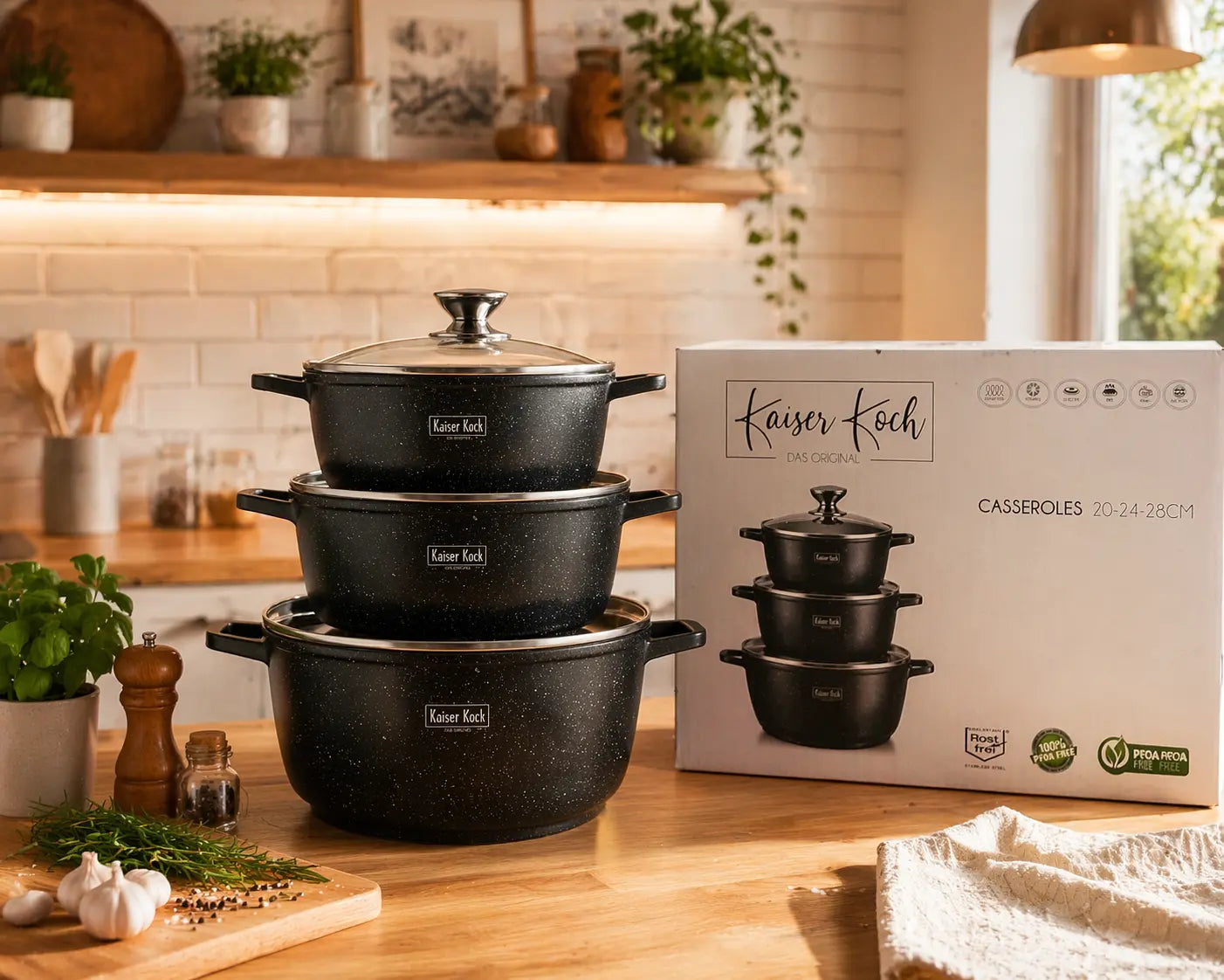 Kaiser Koch Set of 3 Stock Pots Black and White Krystal Distribution