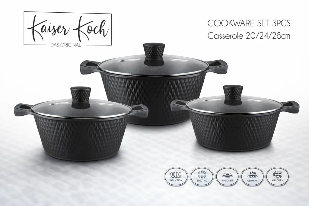 Kaiser Koch Set of 3 Stock Pots Black 3D Krystal Distribution