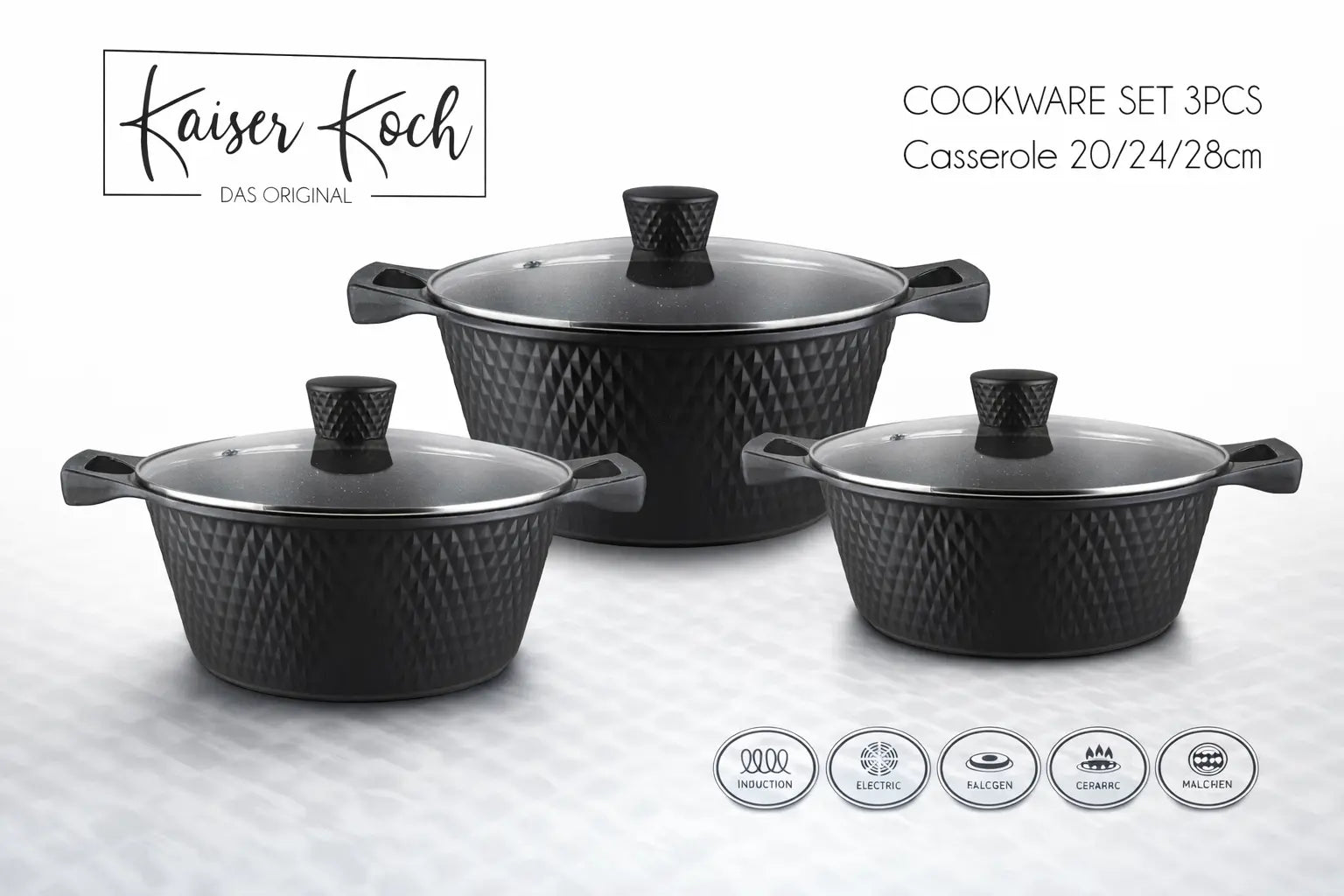 Kaiser Koch Set of 3 Stock Pots Black 3D Krystal Distribution