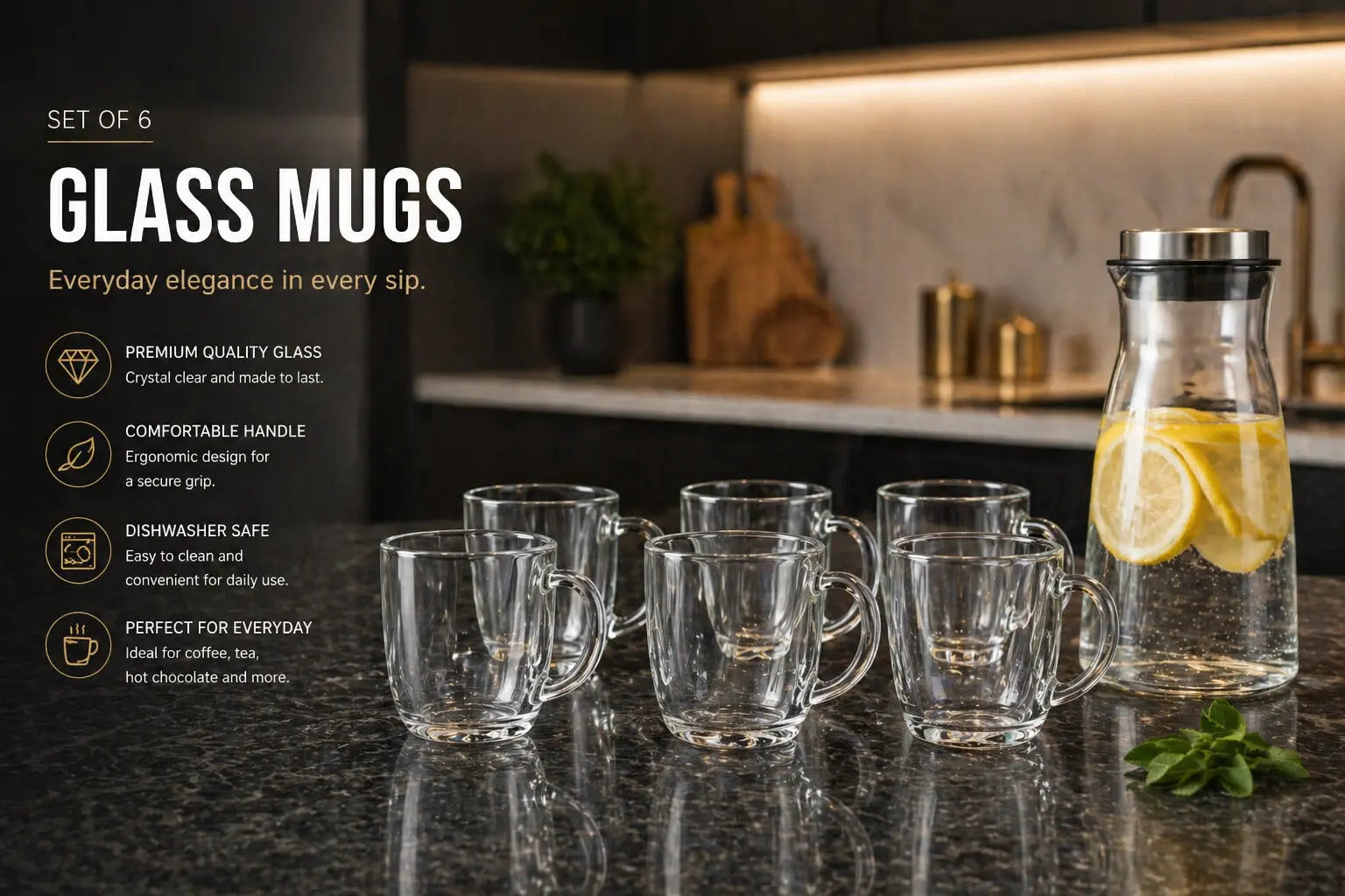 Glass Mug Cups Set Krystal Distribution