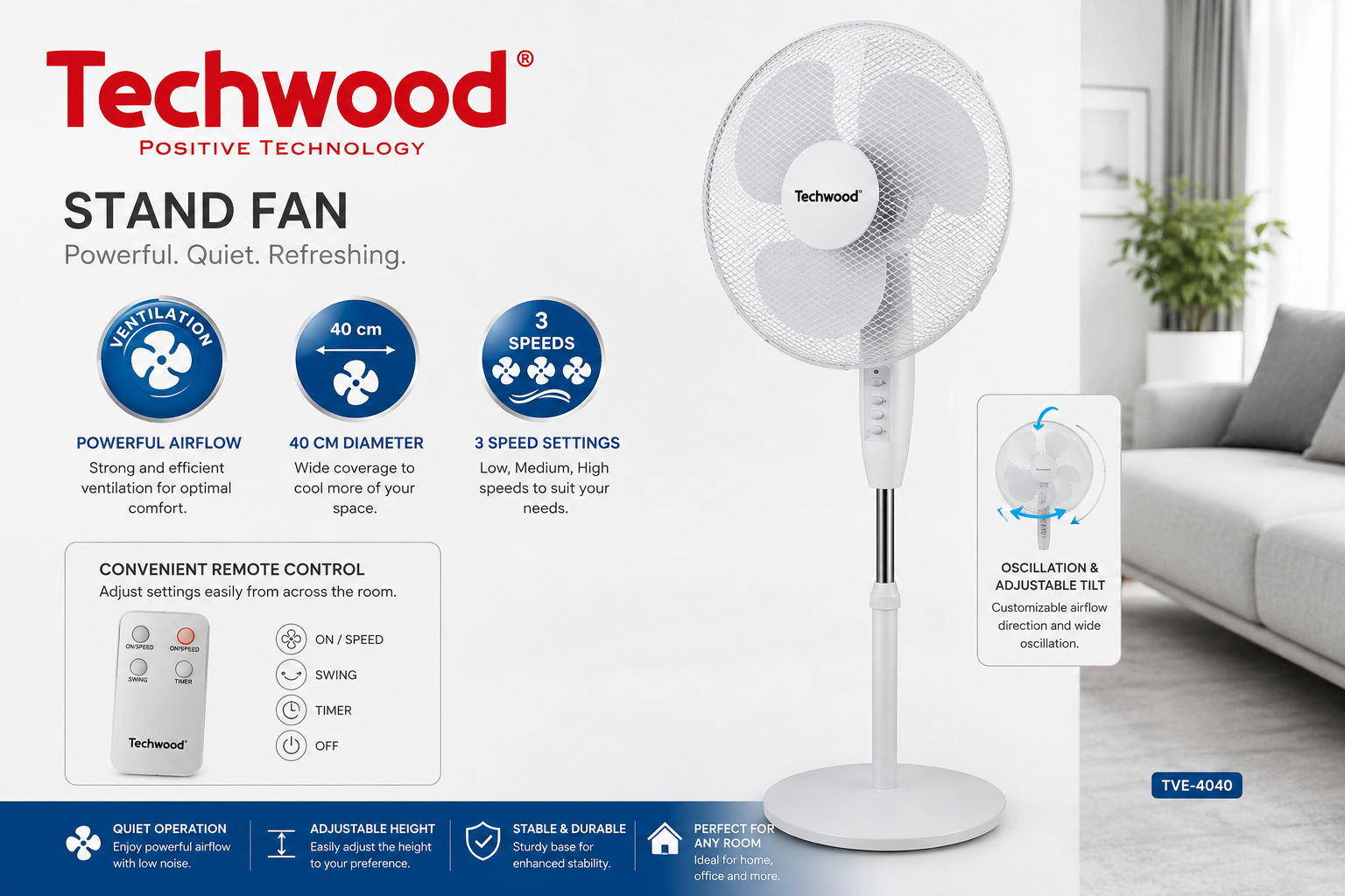 Techwood Modern Stand Fan White Hallstarz Diffusion