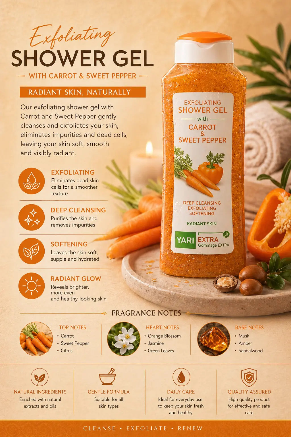 Yari Exfoliant Carrot & Piment Doux Shower Gel 500ml Krystal Distribution