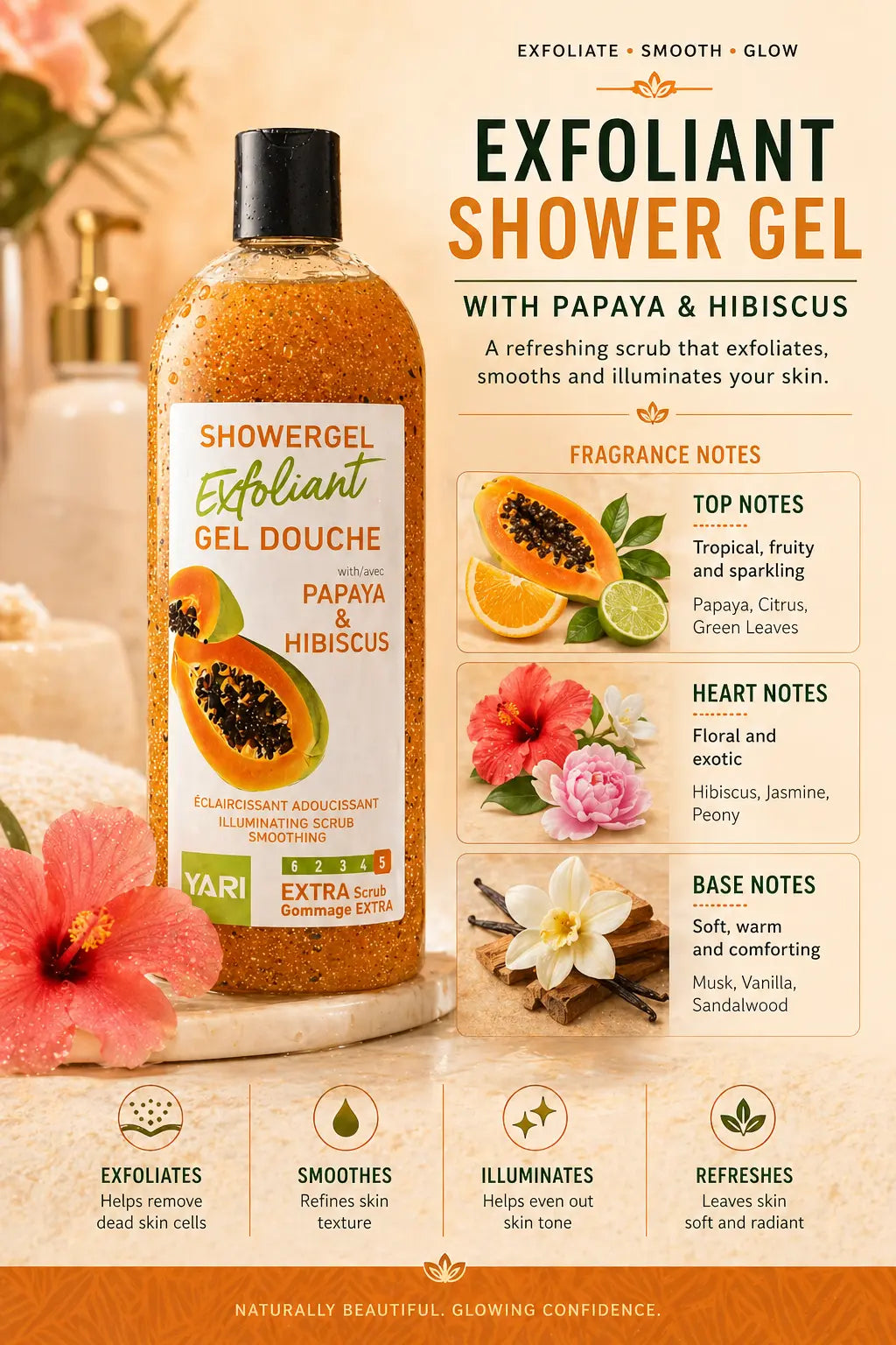Yari Papaya & Hibiscus Exfoliating Shower Gel 1L Hallstarz Diffusion