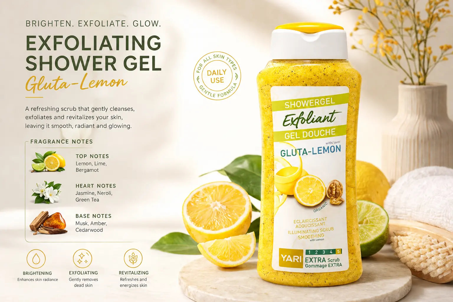 Yari Gluta-Lemon Exfoliating Shower Gel 1L Krystal Distribution