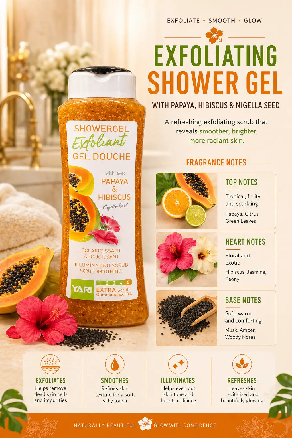 Yari Exfoliant Papaya & Hibiscus Shower Gel 500ml Krystal Distribution