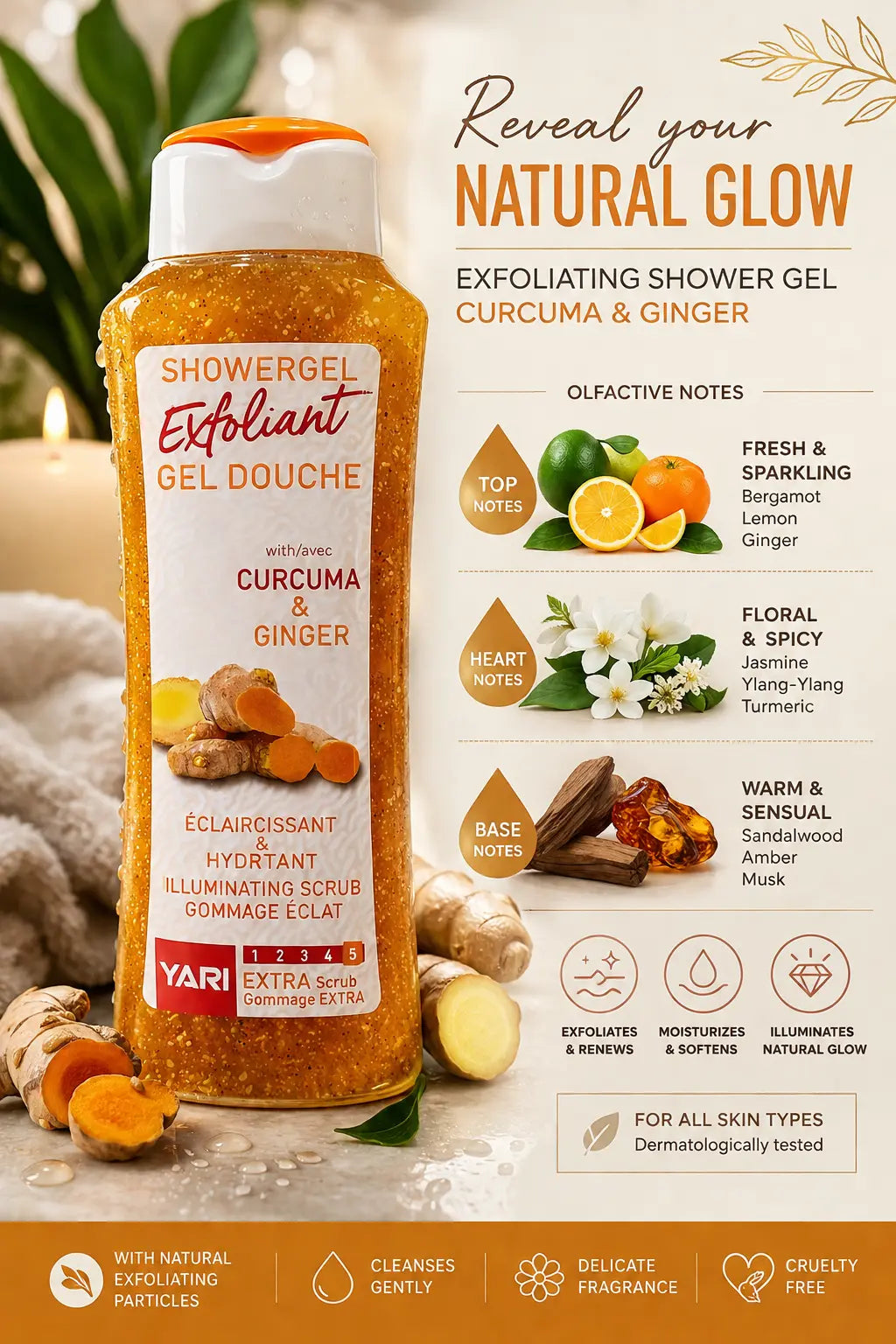 Yari Exfoliant Curcuma & Ginger Shower Gel 500ml Krystal Distribution